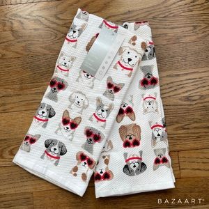 Casaba Set of 2 Dogs with Heart Glasses Kitchen Towels